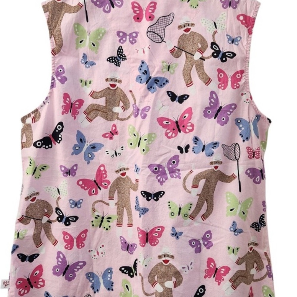 Nick & Nora Cute Sleeveless Cotton Top Pink Sock Monkey Butterflies L - Picture 2 of 5
